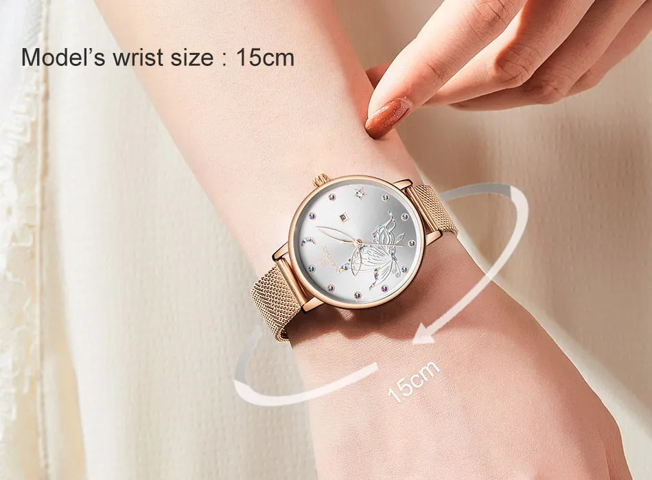 Luxury Crystal Watch Top Brand Rose Gold Steel Mesh Ladies Wrist Watches Bracelet Watch