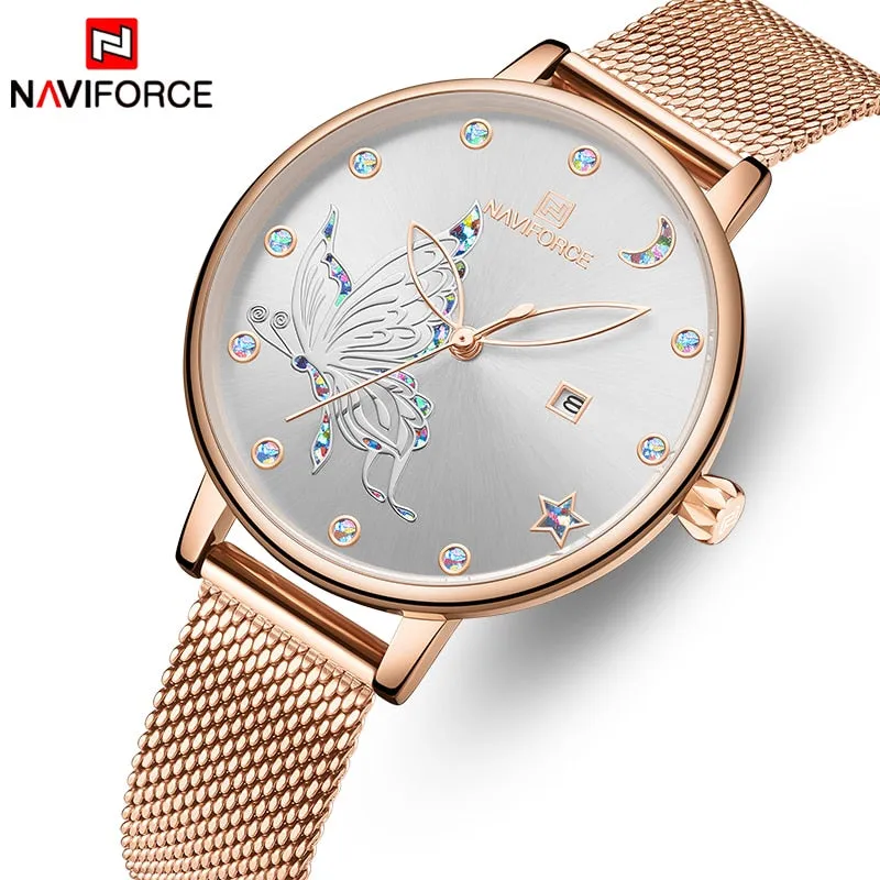 Luxury Crystal Watch Top Brand Rose Gold Steel Mesh Ladies Wrist Watches Bracelet Watch