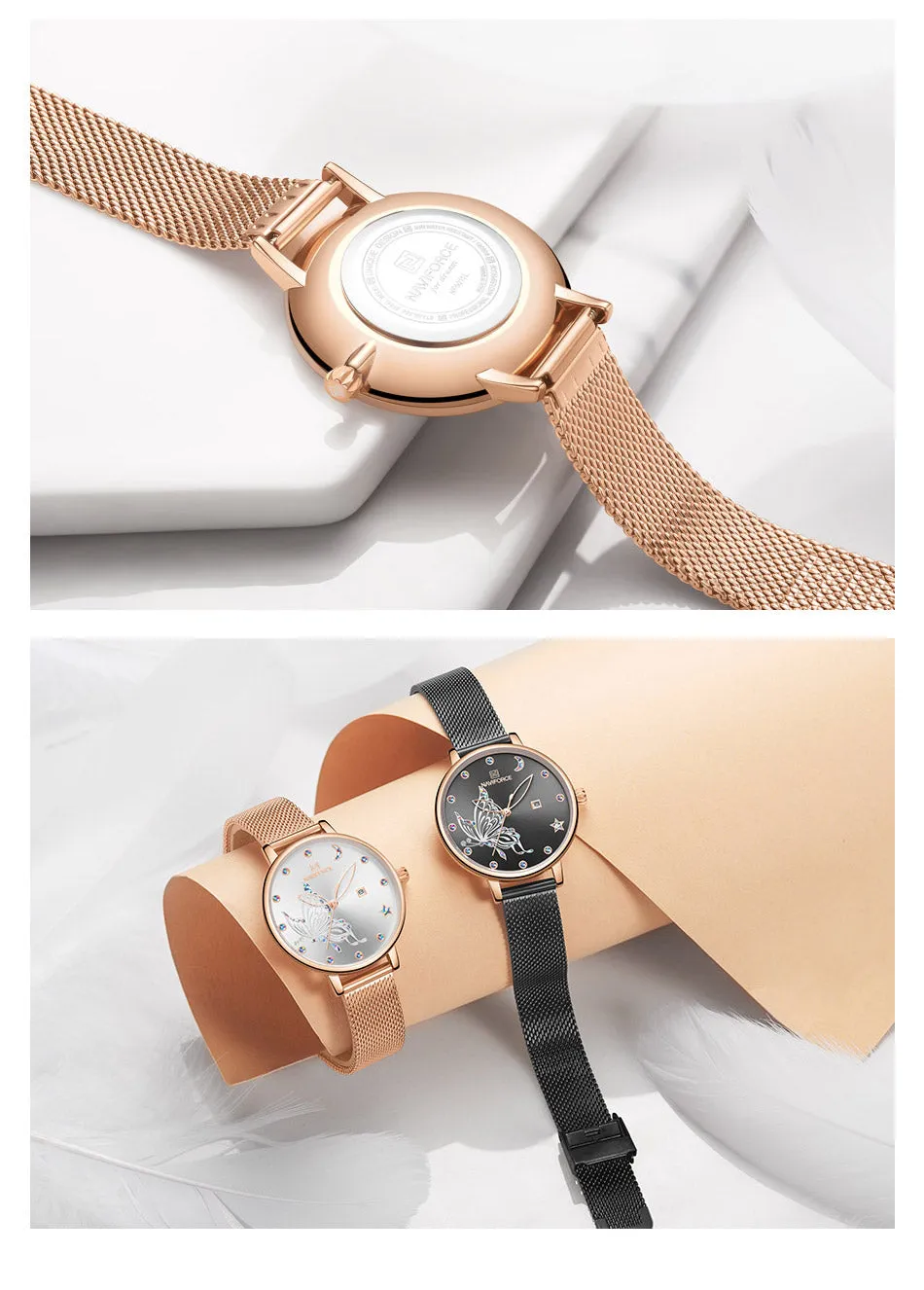 Luxury Crystal Watch Top Brand Rose Gold Steel Mesh Ladies Wrist Watches Bracelet Watch