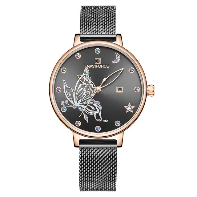 Luxury Crystal Watch Top Brand Rose Gold Steel Mesh Ladies Wrist Watches Bracelet Watch