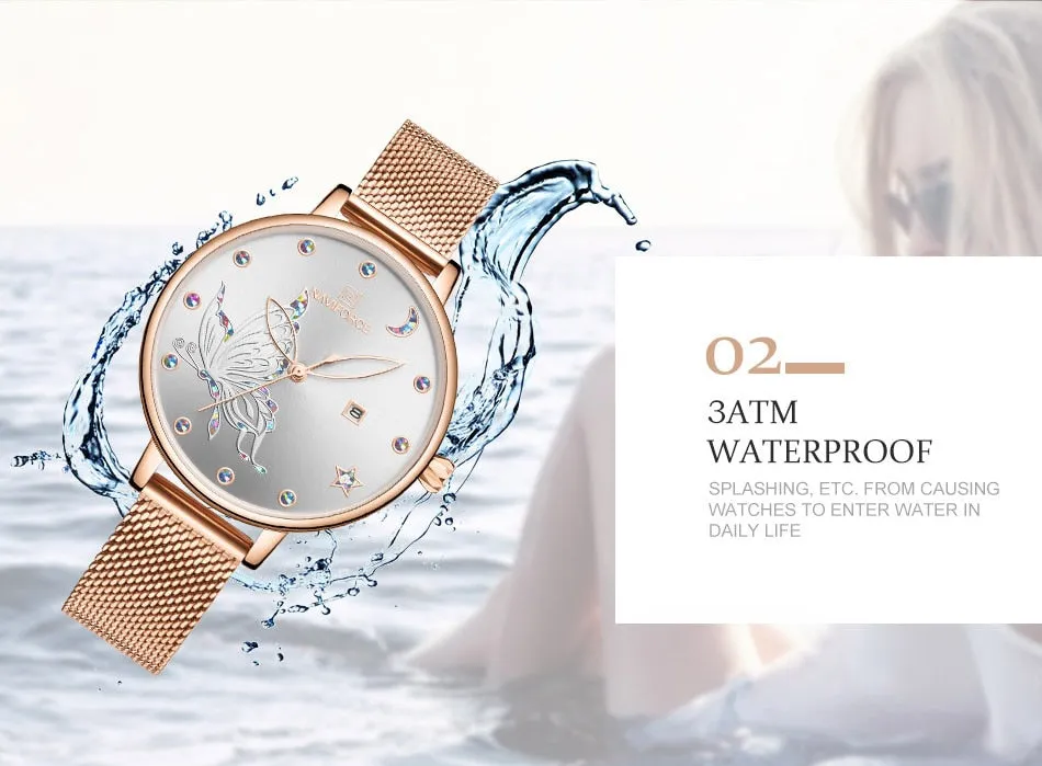 Luxury Crystal Watch Top Brand Rose Gold Steel Mesh Ladies Wrist Watches Bracelet Watch