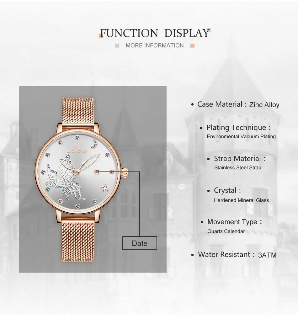 Luxury Crystal Watch Top Brand Rose Gold Steel Mesh Ladies Wrist Watches Bracelet Watch