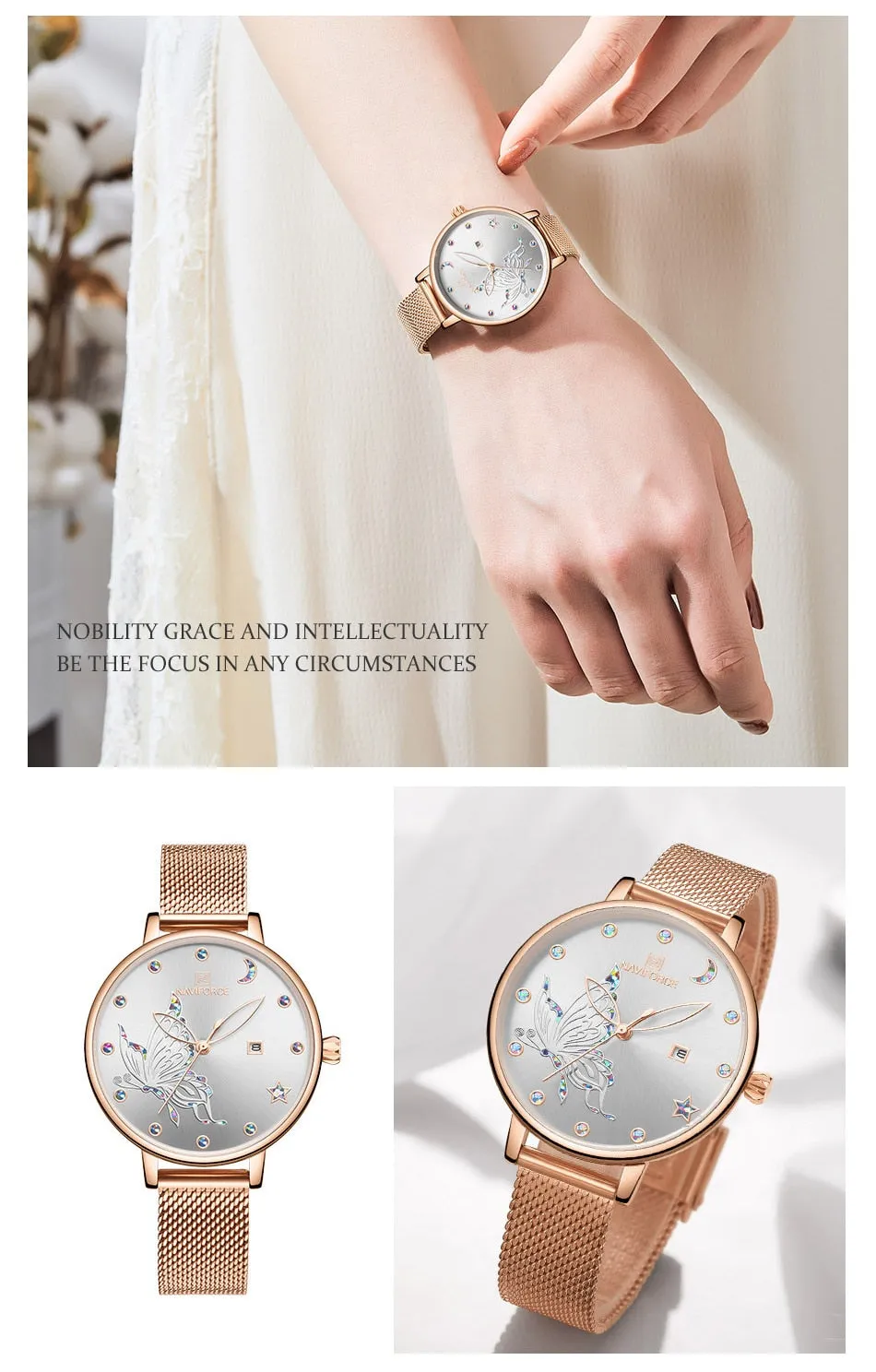 Luxury Crystal Watch Top Brand Rose Gold Steel Mesh Ladies Wrist Watches Bracelet Watch