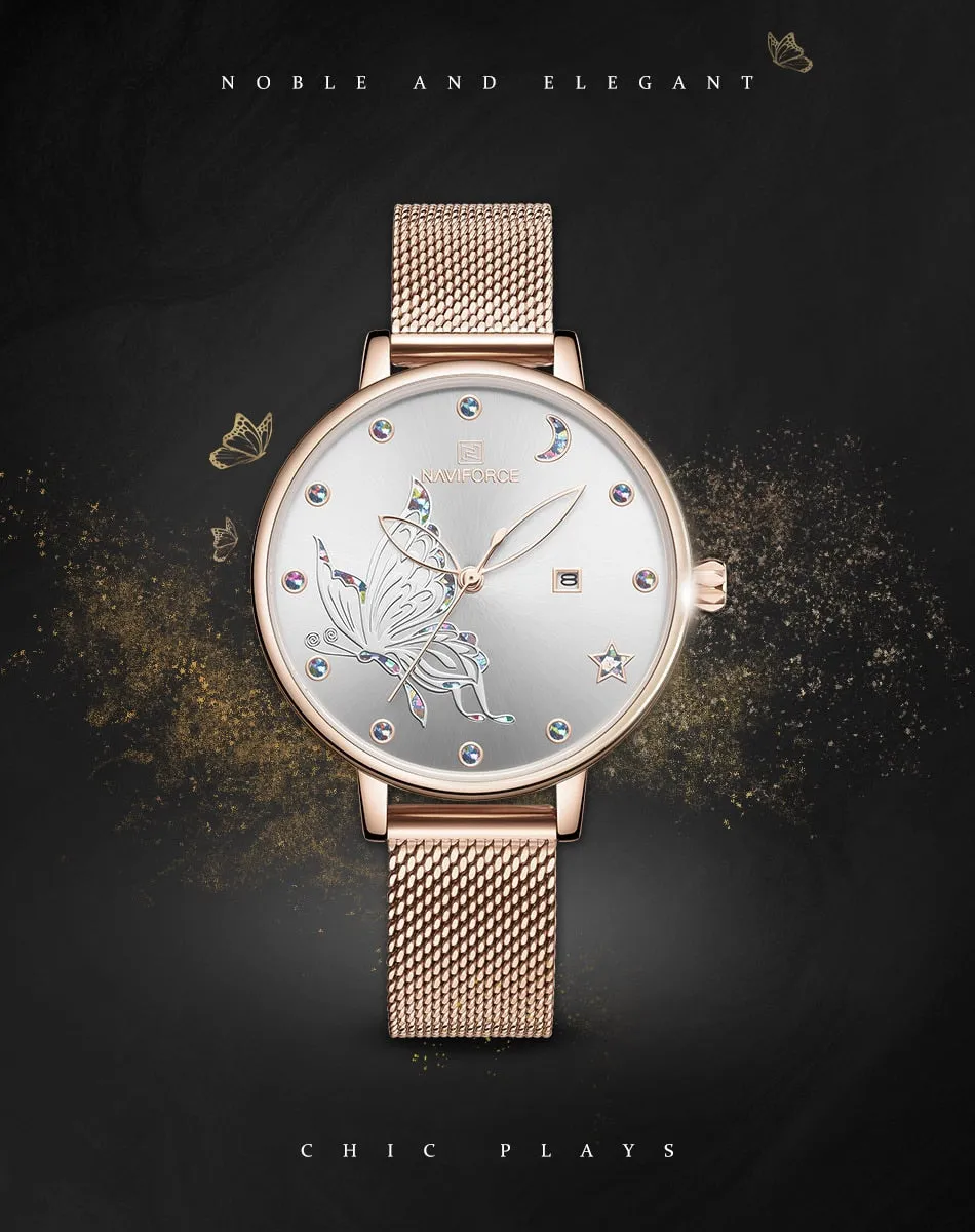 Luxury Crystal Watch Top Brand Rose Gold Steel Mesh Ladies Wrist Watches Bracelet Watch