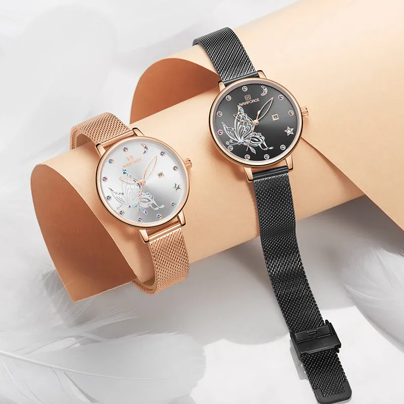 Luxury Crystal Watch Top Brand Rose Gold Steel Mesh Ladies Wrist Watches Bracelet Watch