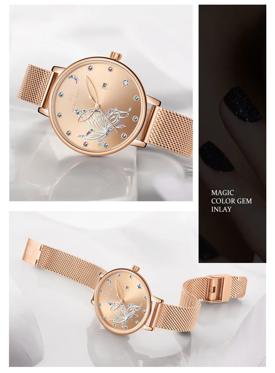 Luxury Crystal Watch Top Brand Rose Gold Steel Mesh Ladies Wrist Watches Bracelet Watch