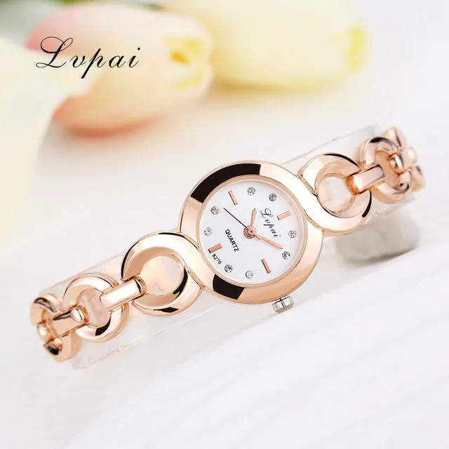 Lvpai Brand Fashion Bracelet Watch Women Alloy Luxury Watch Quartz Wristwatch Classic Gold Ladies Casual Business Watch