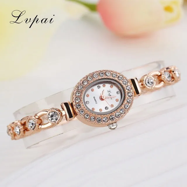 Lvpai Brand Fashion Bracelet Watch Women Alloy Luxury Watch Quartz Wristwatch Classic Gold Ladies Casual Business Watch