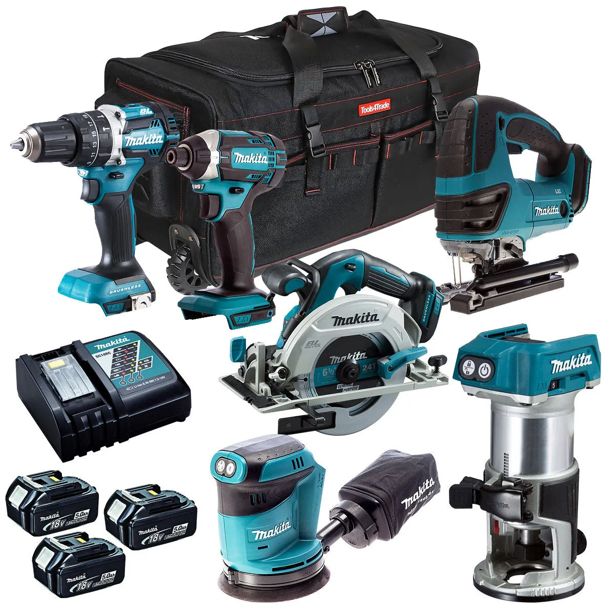 Makita 18V 6 Piece Power Tool Kit with 3 x 5.0Ah Battery & Charger T4TKIT-12878