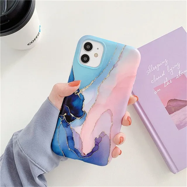 Marble Phone Case For iPhone - Camera Protection Back Cover