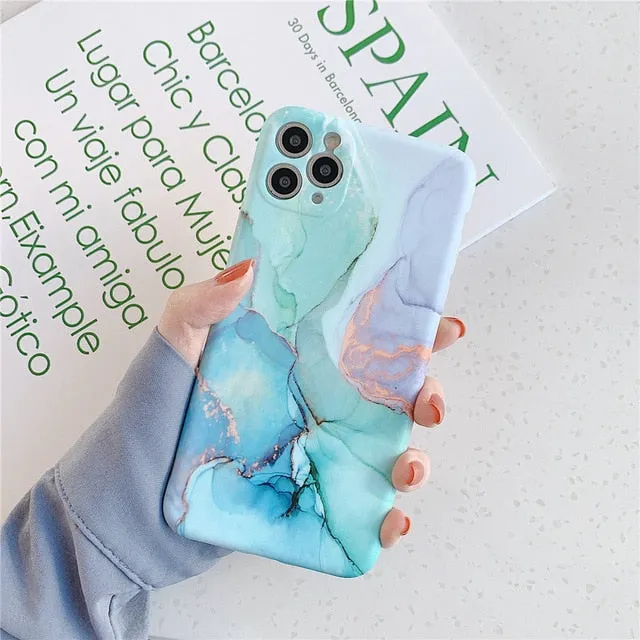 Marble Phone Case For iPhone - Camera Protection Back Cover