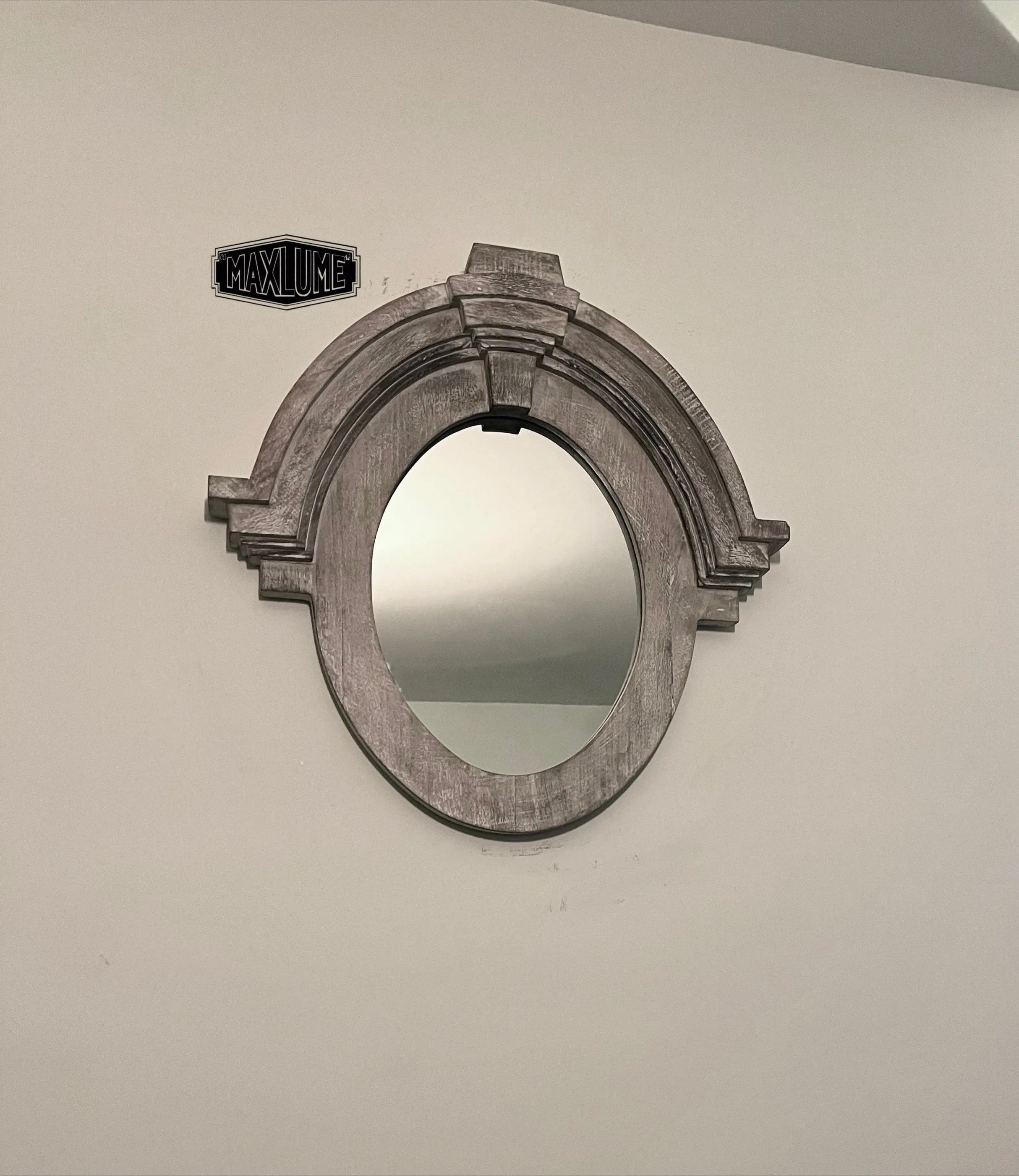 Maxlume ~ Mansard Arched Oval Mirror | Solid Wooden White Washed | Mango Wood | Gift Idea