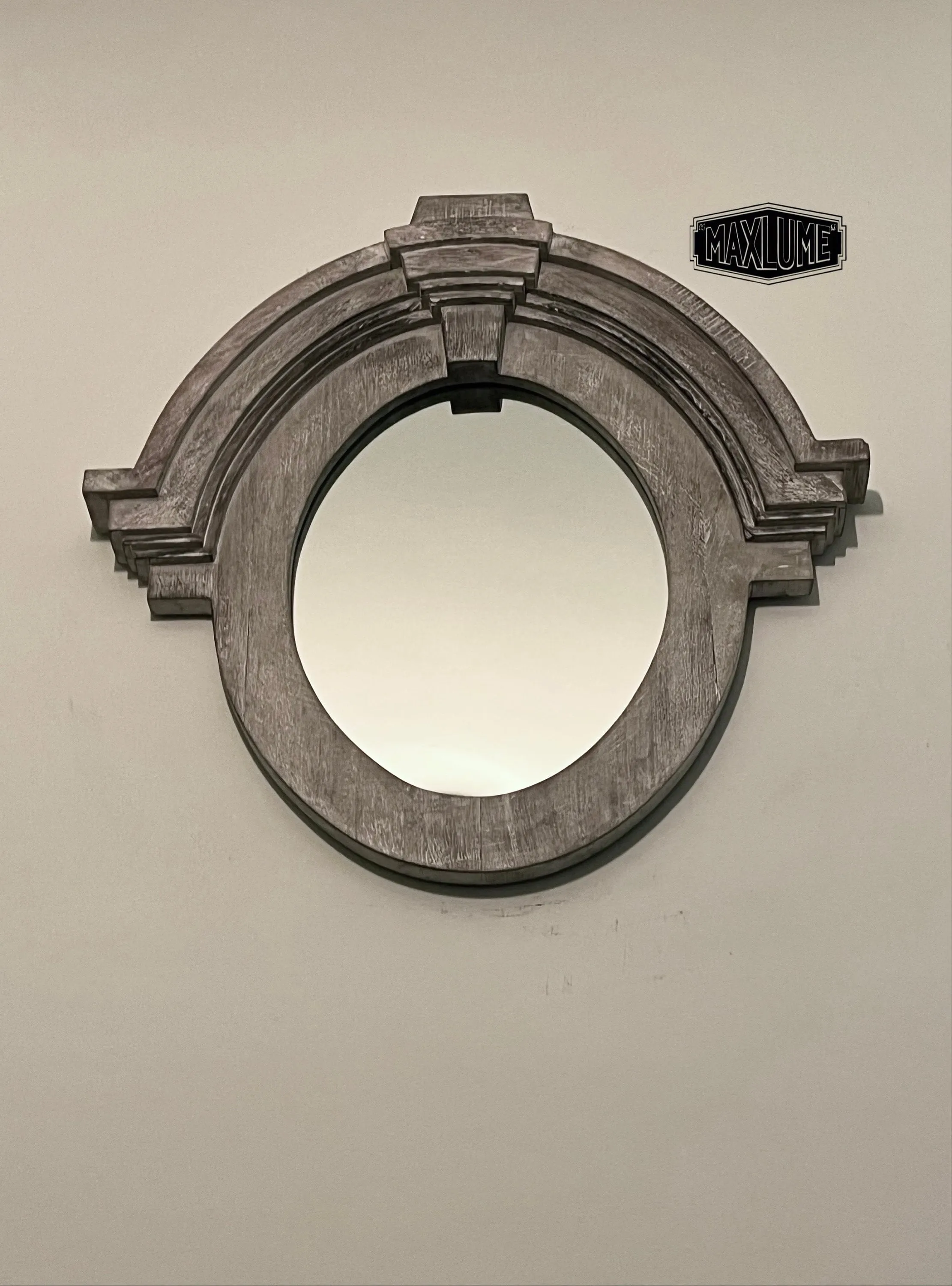 Maxlume ~ Mansard Arched Oval Mirror | Solid Wooden White Washed | Mango Wood | Gift Idea