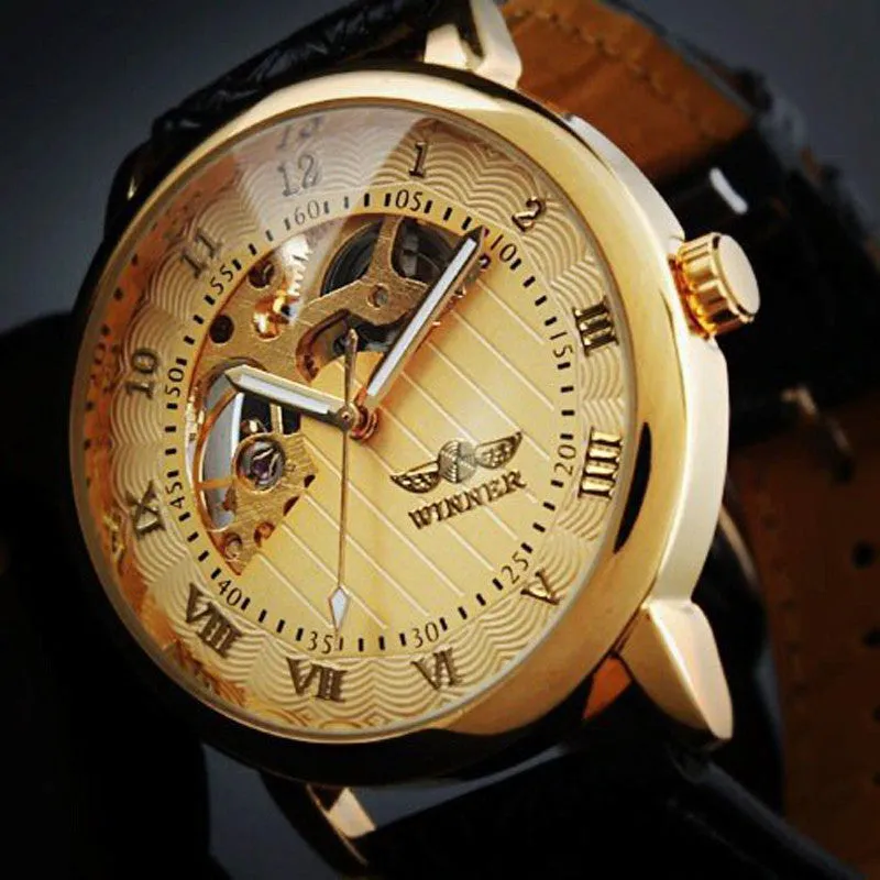 Mechanical Watch Men's Skeleton wristwatch Man watches Leather Luxury Fashion Casual Wrist Watch