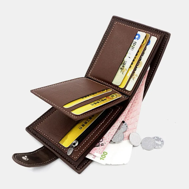 Men Faux Leather Color Matching Multi-Card Short Wallet Fashion Hasp Bifold Money Clip Coin Purse