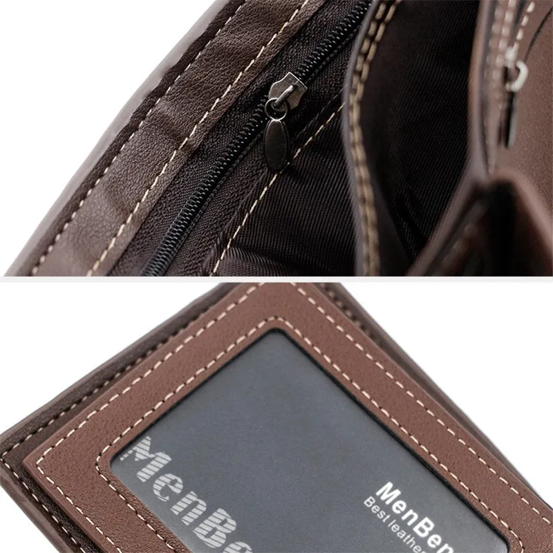 Men Faux Leather Color Matching Multi-Card Short Wallet Fashion Hasp Bifold Money Clip Coin Purse