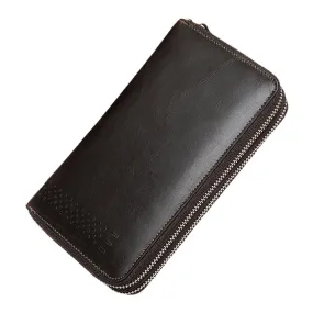 Men Genuine Leather 11 Card Slot Holder Casual Business Wear Resistant Long Double Zipper Coin Purse Wallet