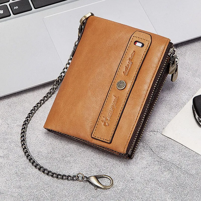 Men Genuine Leather Double Zipper Coin Purse RFID Anti-magnetic 8 Card Slot Case Wallet