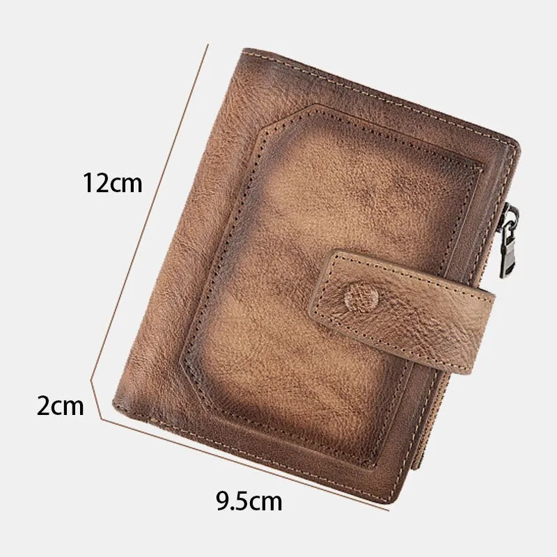 Men Genuine Leather Hand Rubbed Color Short Bifold Large Capacity Money Clip Retro Multi-card Slot Card Case Driver License Wallet