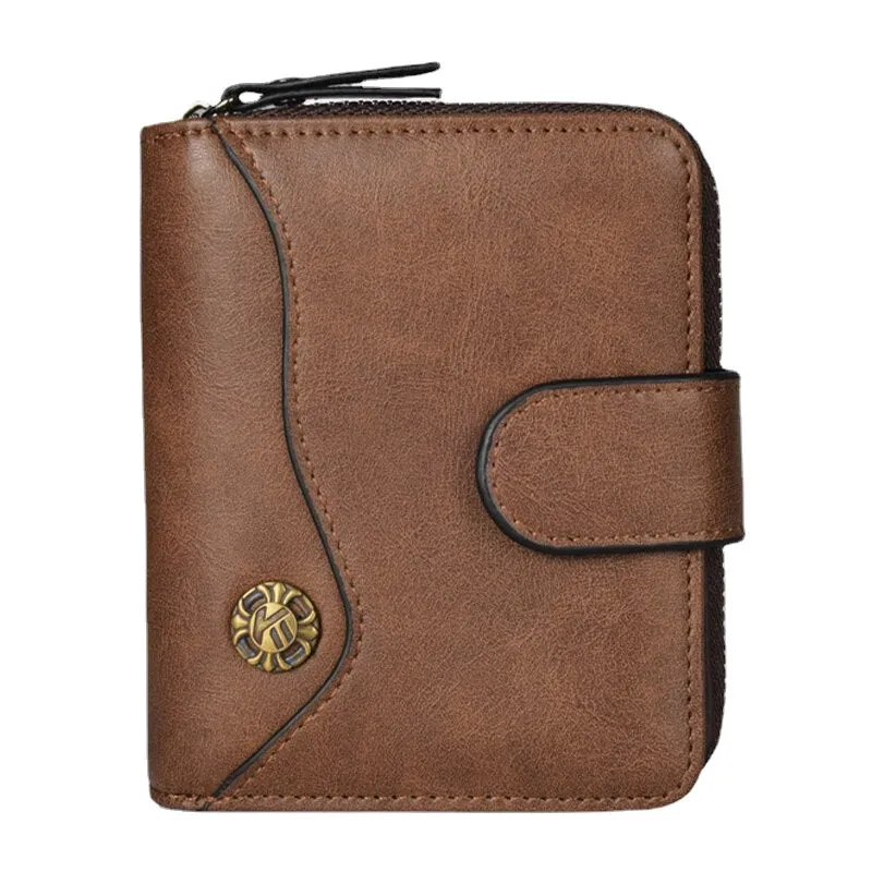 Men PU Leather Short Large Capacity Vintage Card Holder Coin Purse Money Clip Wallet