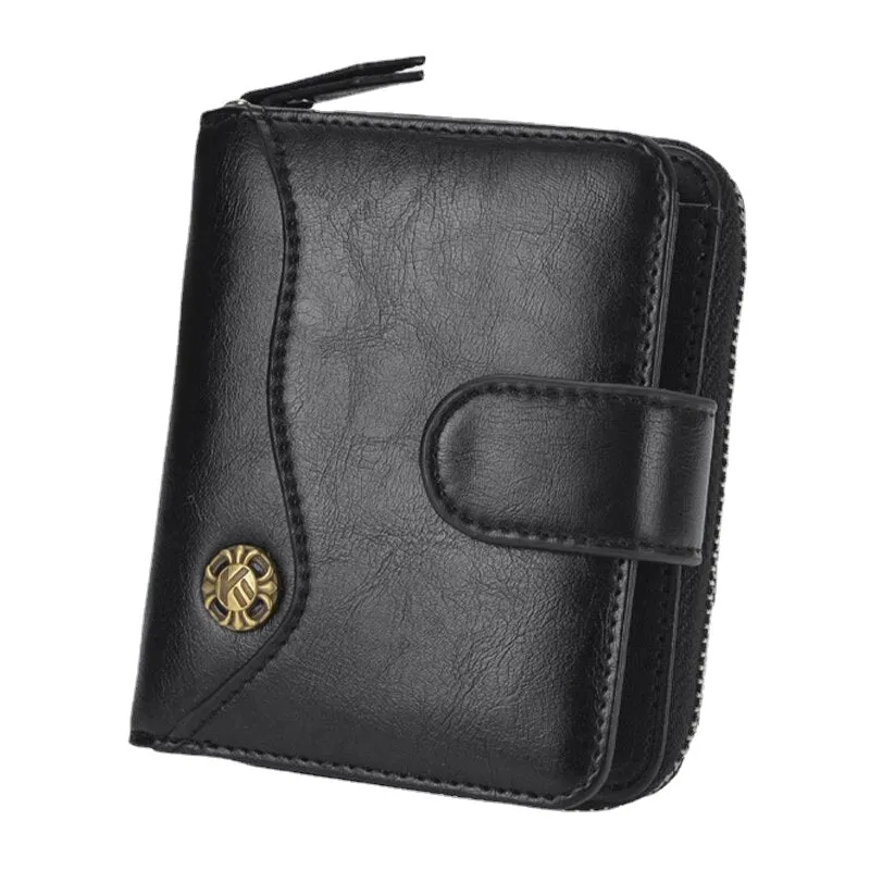 Men PU Leather Short Large Capacity Vintage Card Holder Coin Purse Money Clip Wallet