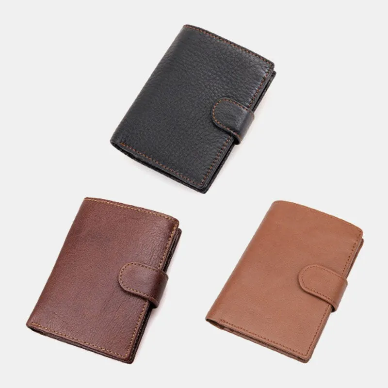 Men Short RFID Anti-magnetic Genuine Leather Wallet Vintage 11 Card Slot Card Case Driver's License Wallet