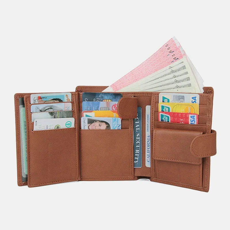 Men Short RFID Anti-magnetic Genuine Leather Wallet Vintage 11 Card Slot Card Case Driver's License Wallet