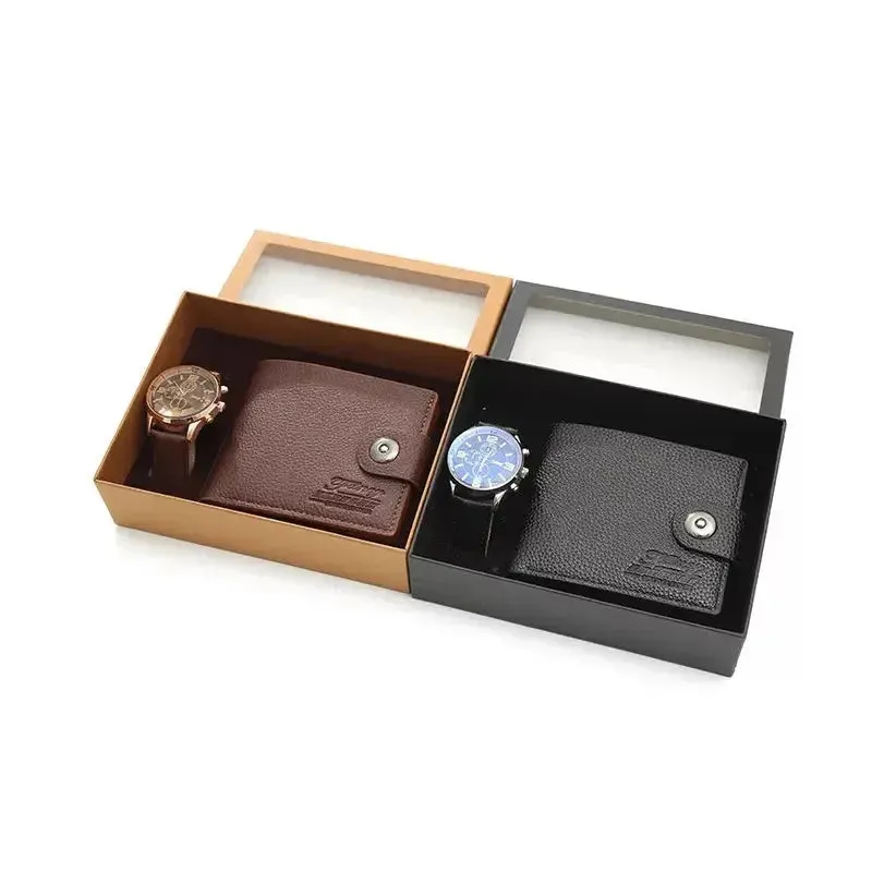 Men Watches  High Quality Quartz Wrist Watch With Folding Clasp Leather Wallet Gift Set for Men Boyfriend Dad Father's Day Gifts