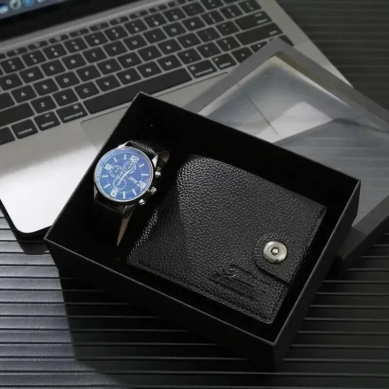 Men Watches  High Quality Quartz Wrist Watch With Folding Clasp Leather Wallet Gift Set for Men Boyfriend Dad Father's Day Gifts