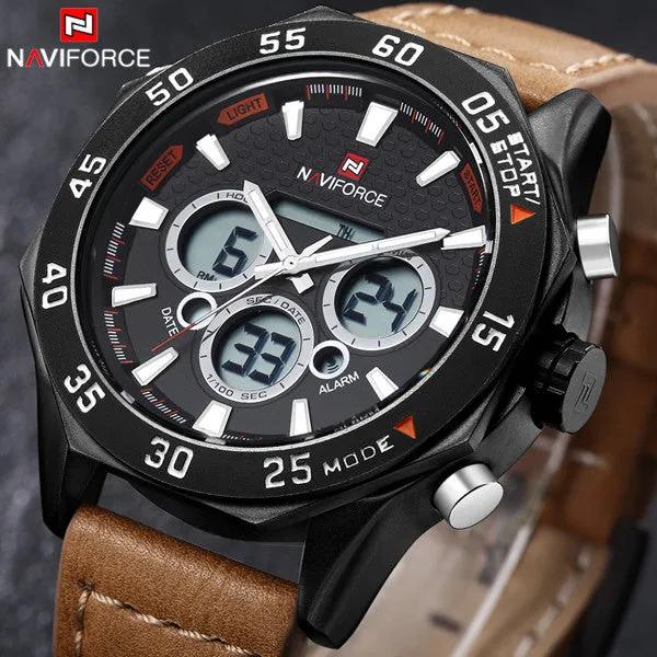 Men Watches NAVIFORCE Luxury Brand Genuine Leather Quartz Clock Digital LED Watch Army Military Sport Watch