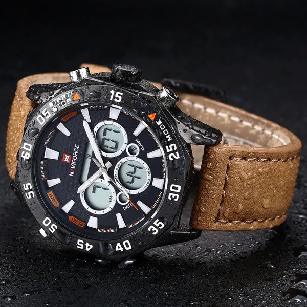 Men Watches NAVIFORCE Luxury Brand Genuine Leather Quartz Clock Digital LED Watch Army Military Sport Watch