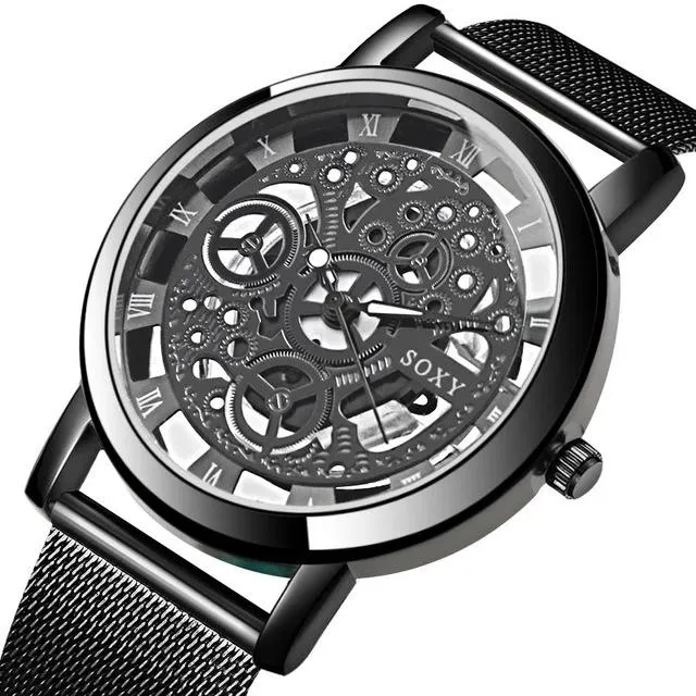 Men's Skeleton Simple Style Mesh Wrist Watch