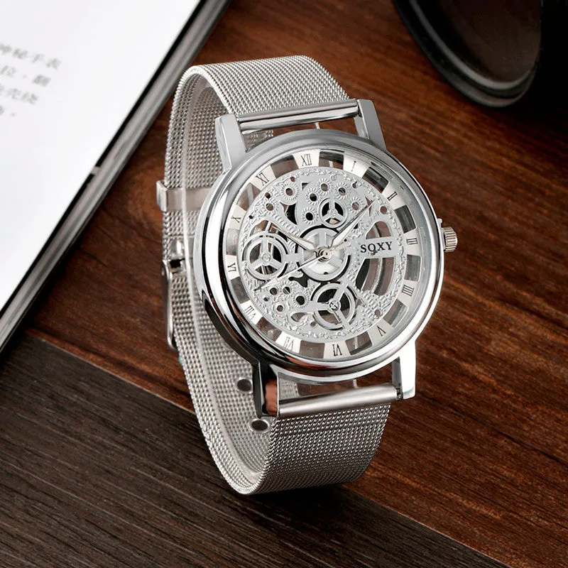 Men's Skeleton Simple Style Mesh Wrist Watch