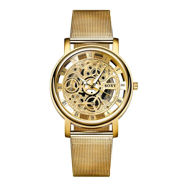 Men's Skeleton Simple Style Mesh Wrist Watch