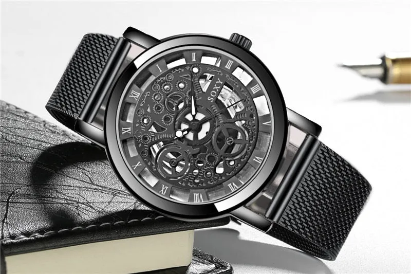 Men's Skeleton Simple Style Mesh Wrist Watch