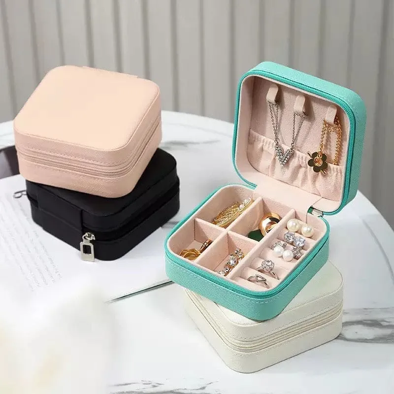 Mini Leather Square Jewellery Box, Luxury Square Cosmetic Box, Mini Travel Jewellery Box Storage Organizer,  Portable PU Leather Earring Ring Necklace Jewellery Organizer