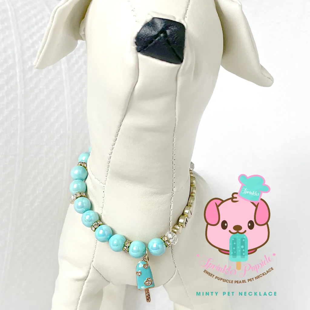 Minty Pupsicle Rhinestone Dog Necklace Cat Necklace Milky Pearl Luxury Pet Jewelry