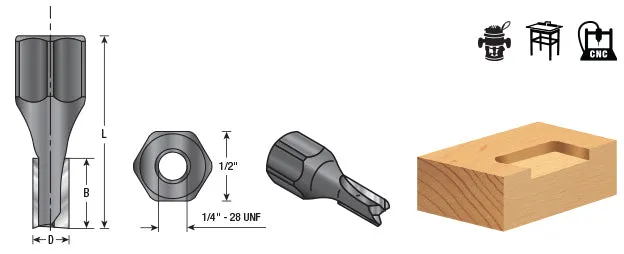 Mortising Screw Straight No Shear Cutter | Various Dia x 1⁄2 x 1⁄4 - 28 Thread | 56273 | 738685562734