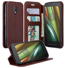 Moto G4 (4th Gen) Case | Moto G4 Plus Case, Pu Leather Magnetic Fold[Kickstand] Wallet Case with ID & Card Slots for Motorola G4/G4 Plus - Brown