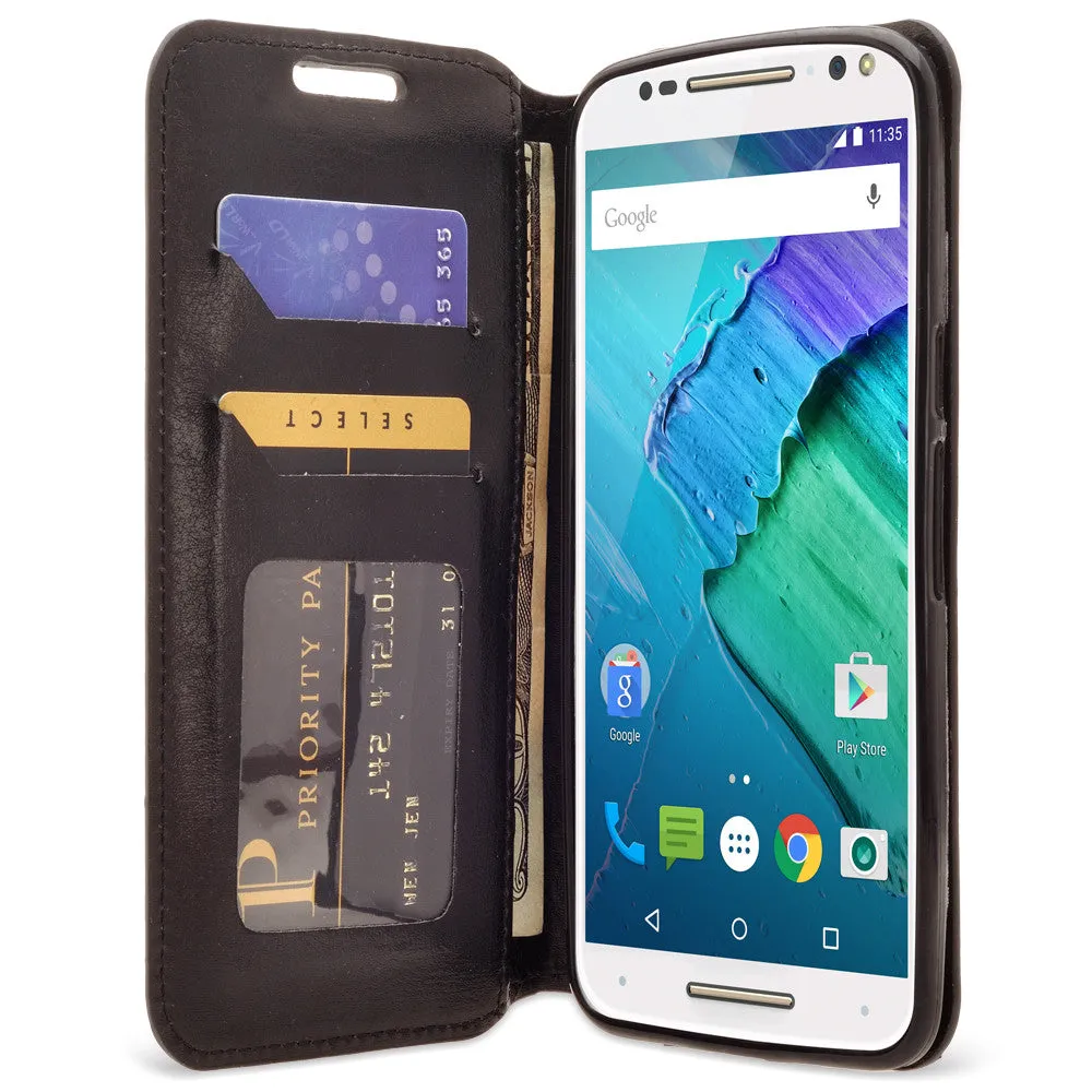 Motorola Moto X Style Case, Magnetic Fold[Kickstand] Pu Leather Wallet Case with ID & Credit Card Slots for Motorola Moto X Style - Black