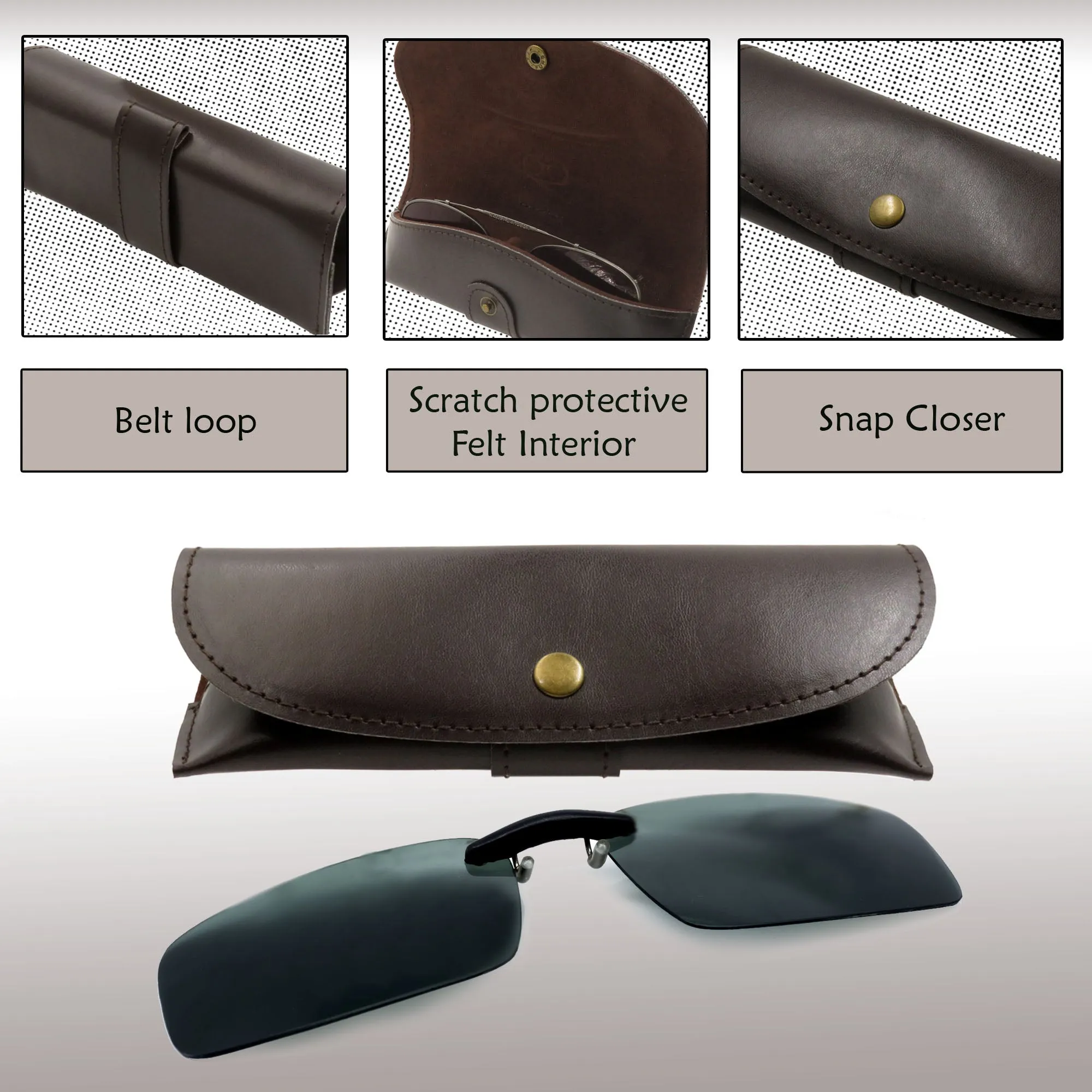 MyEyeglassCase Clip On Flip Up sunglasses Case Semi hard for sun clips with belt loop (IP875 Brown)