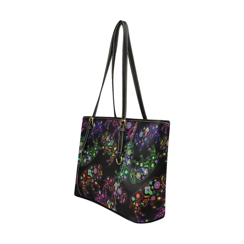 Neon Floral Buffalos Leather Tote Bag/Large