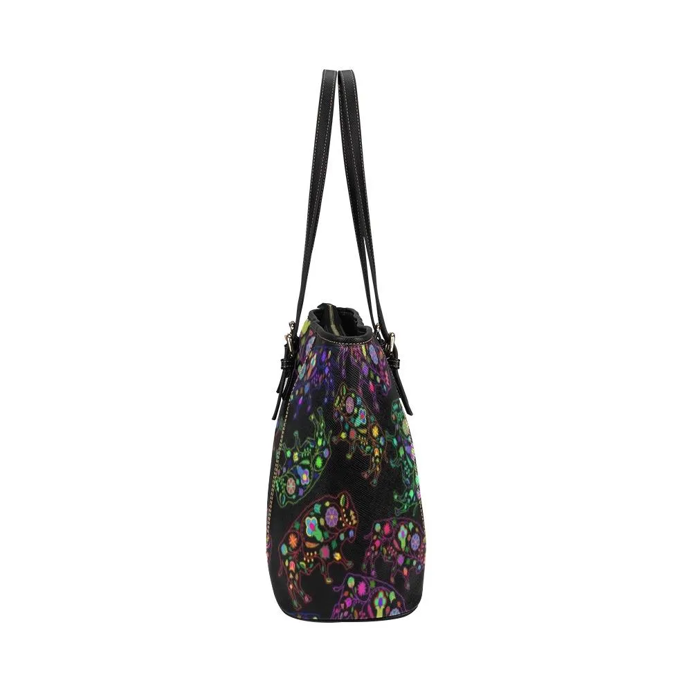 Neon Floral Buffalos Leather Tote Bag/Large