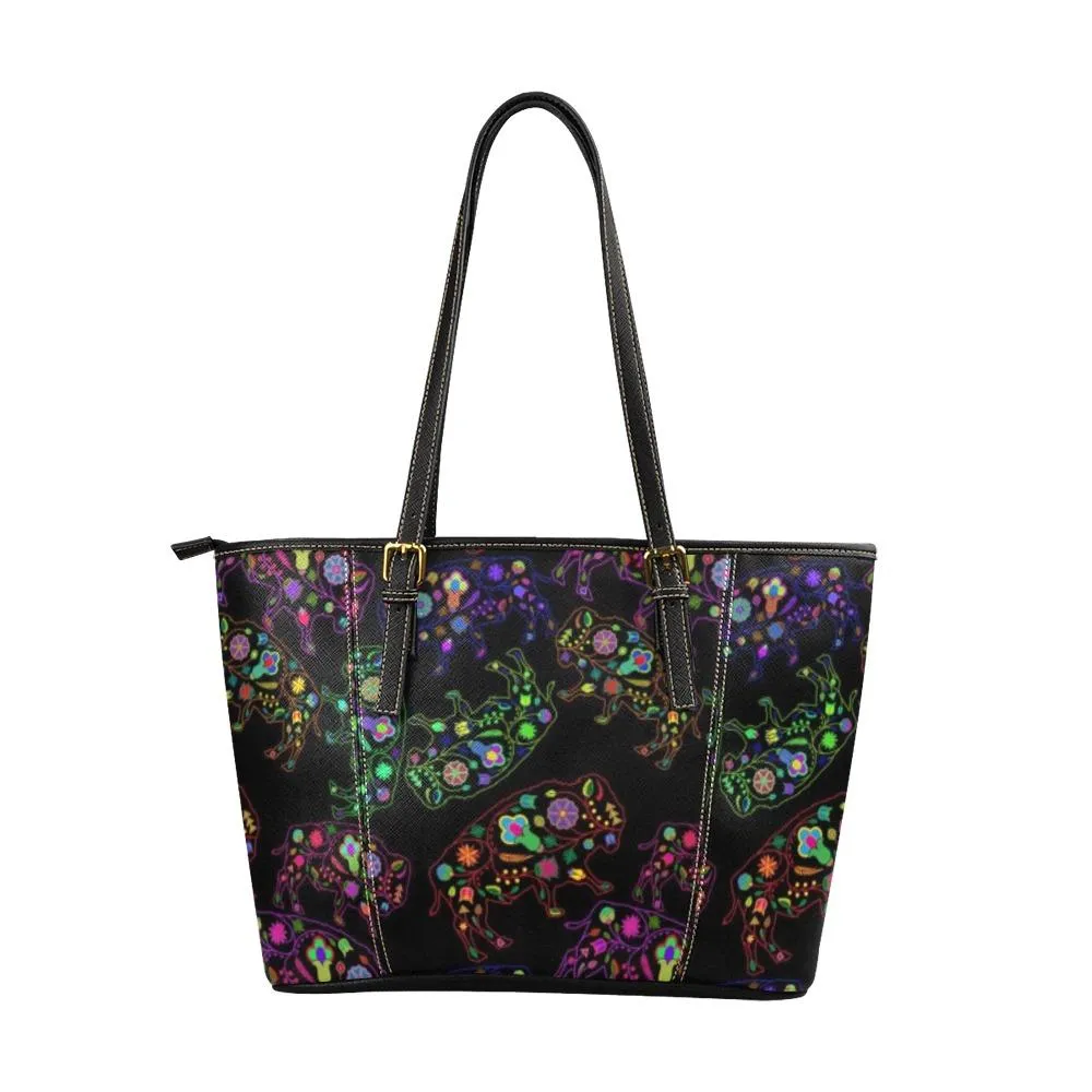 Neon Floral Buffalos Leather Tote Bag/Large