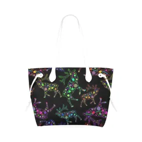 Neon Floral Elks Clover Canvas Tote Bag