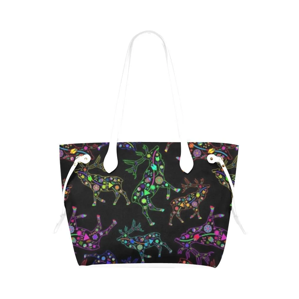 Neon Floral Elks Clover Canvas Tote Bag