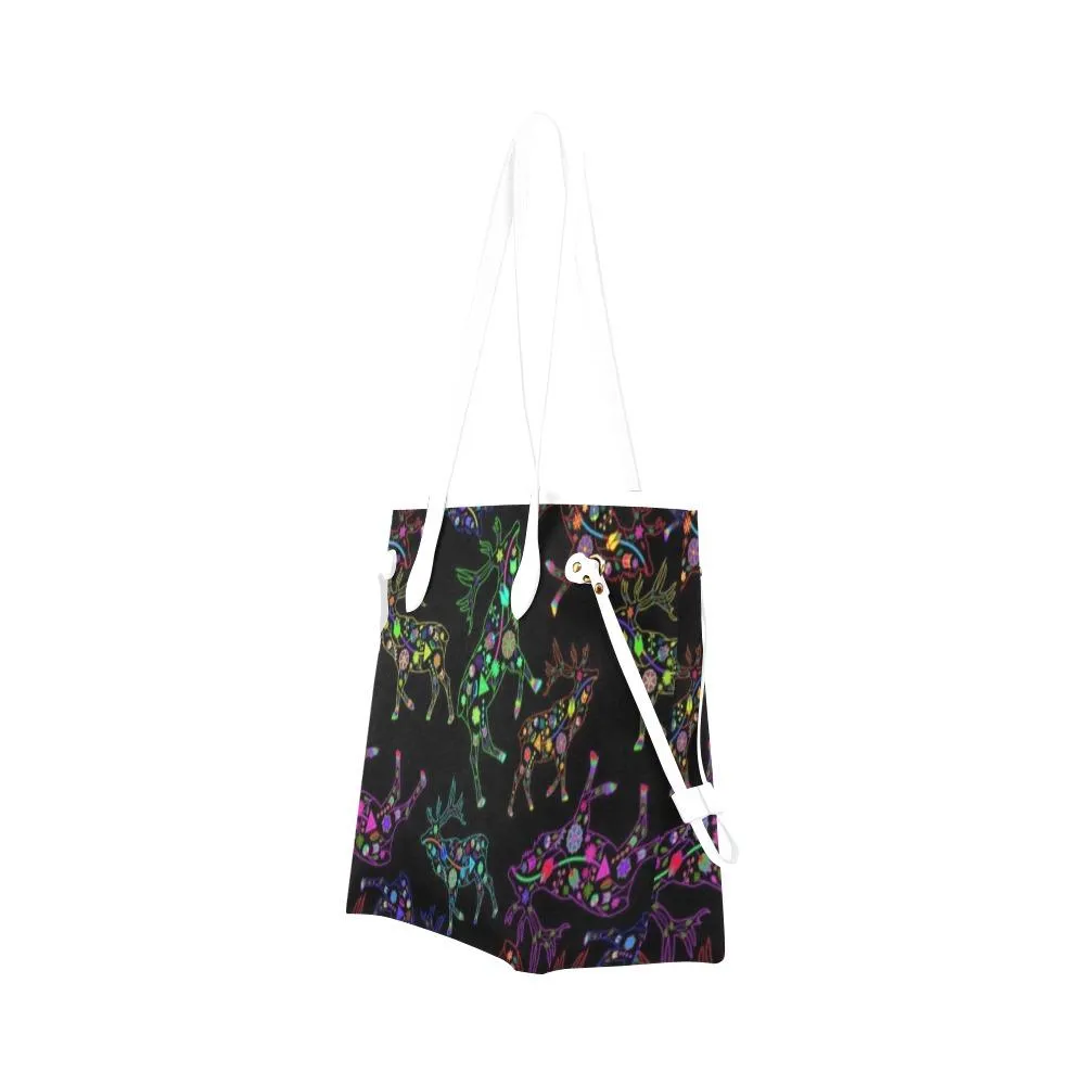 Neon Floral Elks Clover Canvas Tote Bag