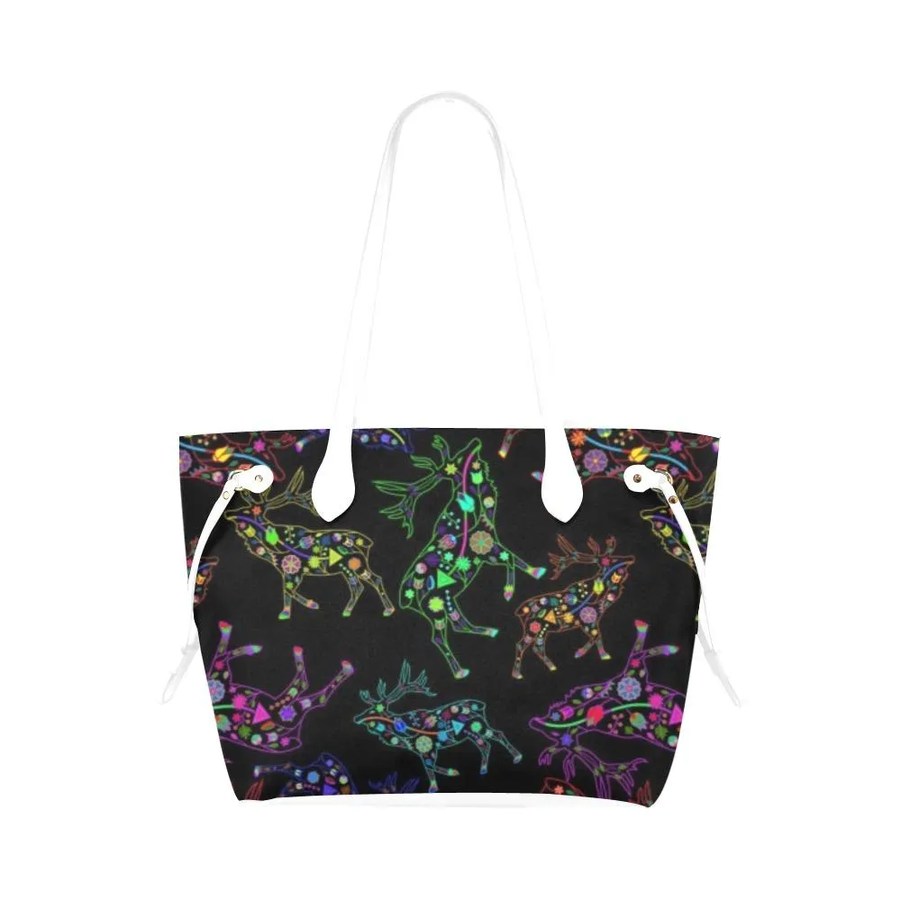 Neon Floral Elks Clover Canvas Tote Bag