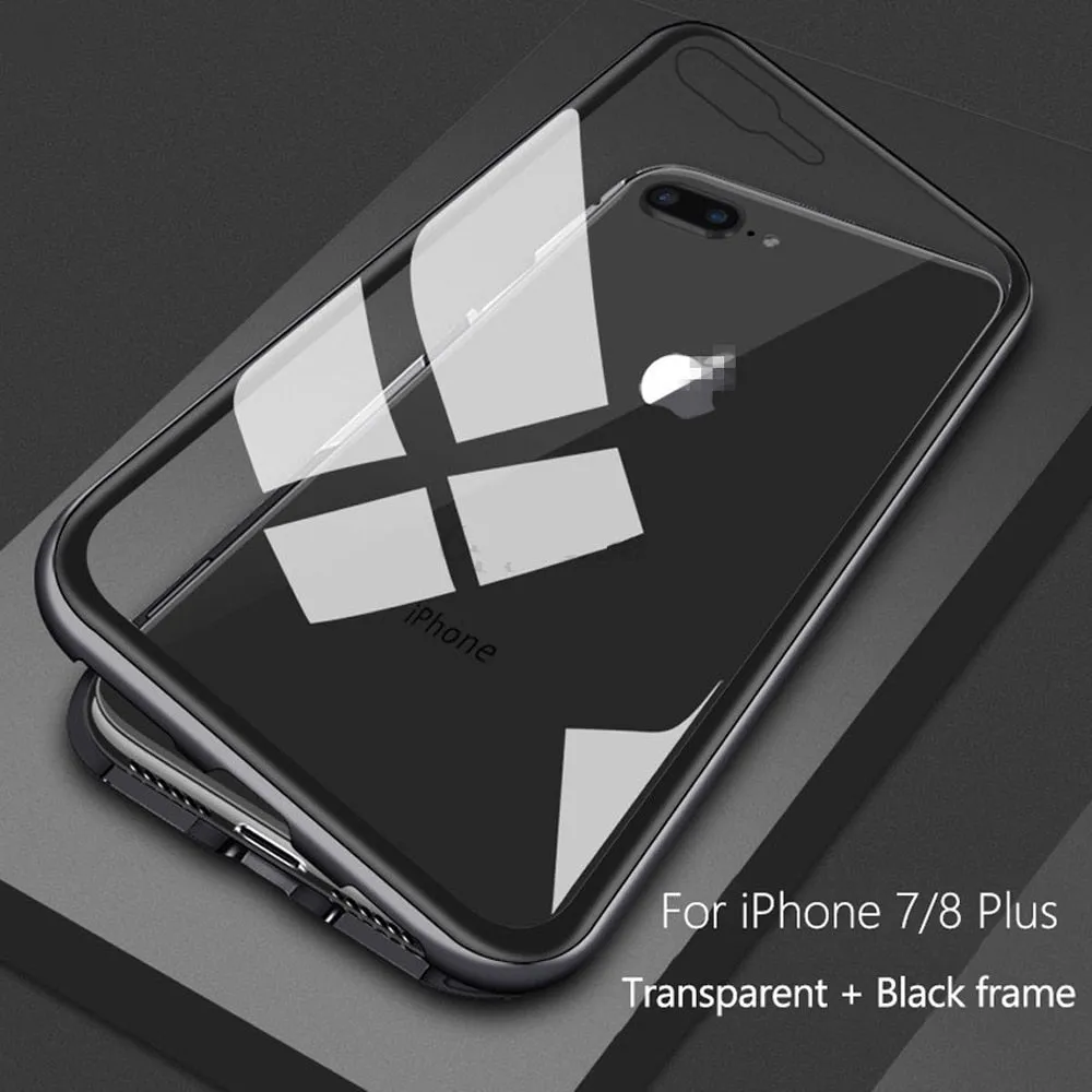 New Metal Magnet Case For iPhone XR XS MAX X 7 8 Plus Tempered Glass Back Magnetic Absorption Cases Cover For iPhone 6 6S Plus 9