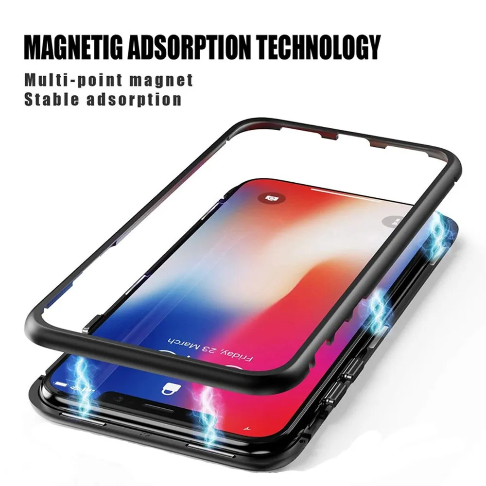 New Metal Magnet Case For iPhone XR XS MAX X 7 8 Plus Tempered Glass Back Magnetic Absorption Cases Cover For iPhone 6 6S Plus 9